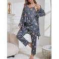 thumbnail image 4 of Women's 3 Piece Floral Print Pajama Set with Robe - Soft Polyester All Seasons Loungewear for Ladies, 4 of 12