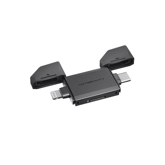 Lector rápido Antigravity con adaptador USB 3.0, USB-C y Lightning