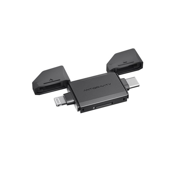 Lector rápido Antigravity con adaptador USB 3.0, USB-C y Lightning