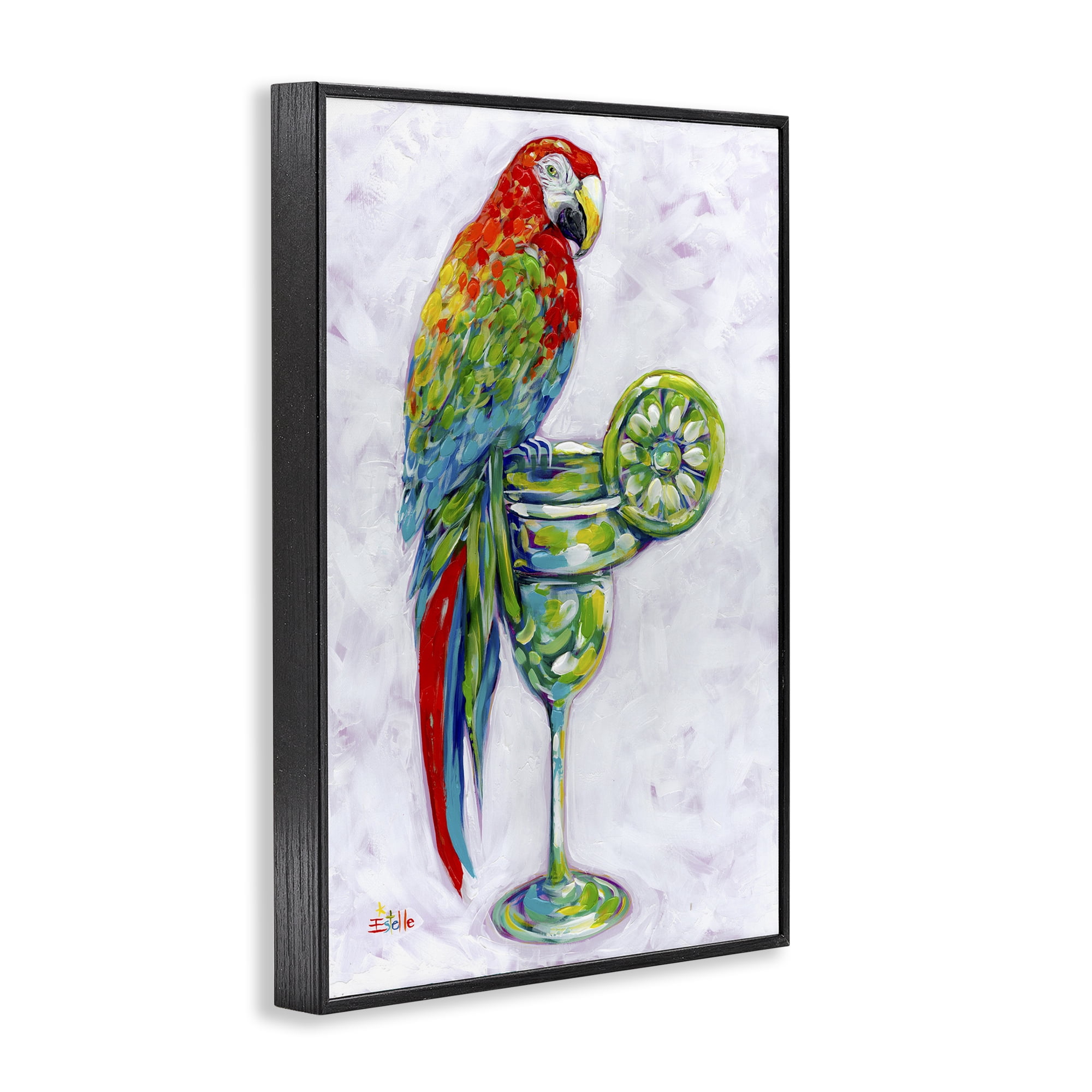 Stupell Industries Margarita Parrot Perched Food & Beverage Painting Black Framed Art Print Wall Art, 20 x 30