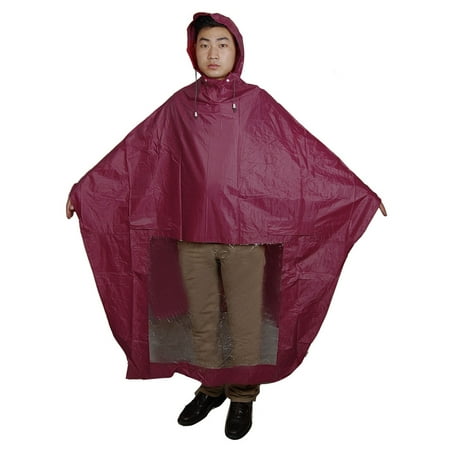 Man Woman Burgundy Nylon PVC Motorcycle Raincoat Rain Coat Cape