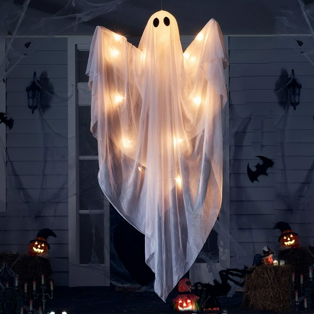 AKEGAMN Clearance! Halloween Hanging Lights With Multi Color LED Lights 47 Inch White Halloween Hanging Decorations For Front Yard Patio Garden Decorations Indoor Outd Halloween Hanging Lights With