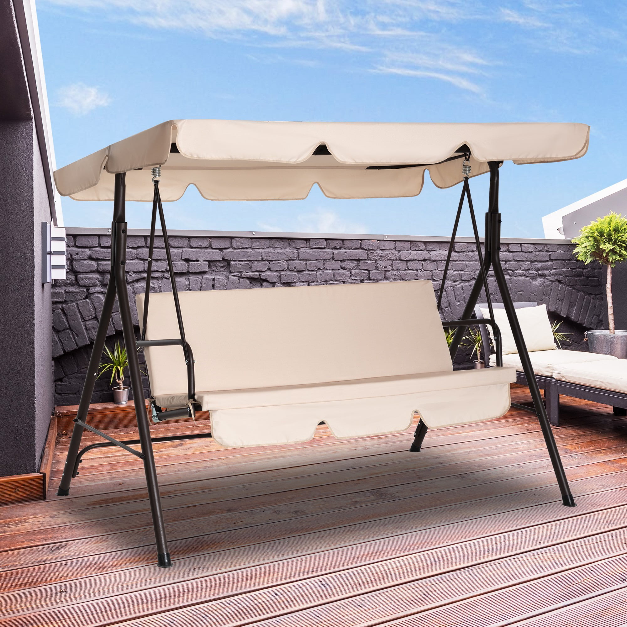 Details about   Outdoor 3-Seater Patio Porch Swing Chair Canopy Adjustable and Cushion Included 