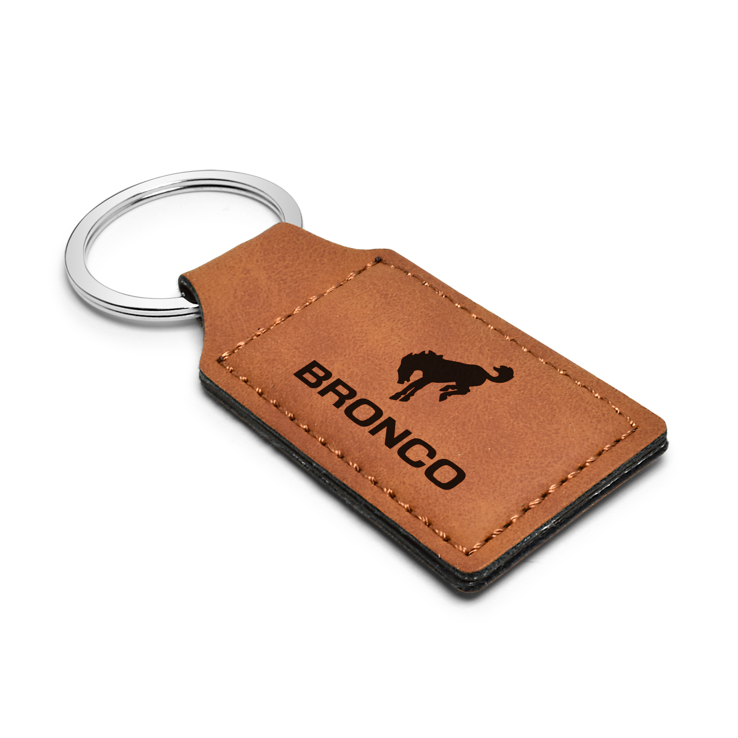 Ford Bronco Rectangular Brown Leather Key Chain