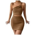 thumbnail image 1 of Birdeem Womens Solid Color Fashion Design Hip Sleeveless Skew Collar Drawstring One-Shoulder Short Dress, 1 of 6