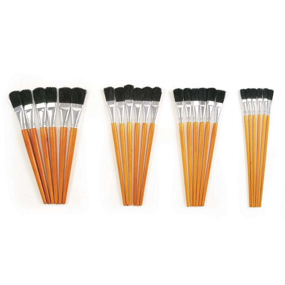 Colorations Wooden Paint Brushes, Natural Bristles, Set of 24, 10 inch