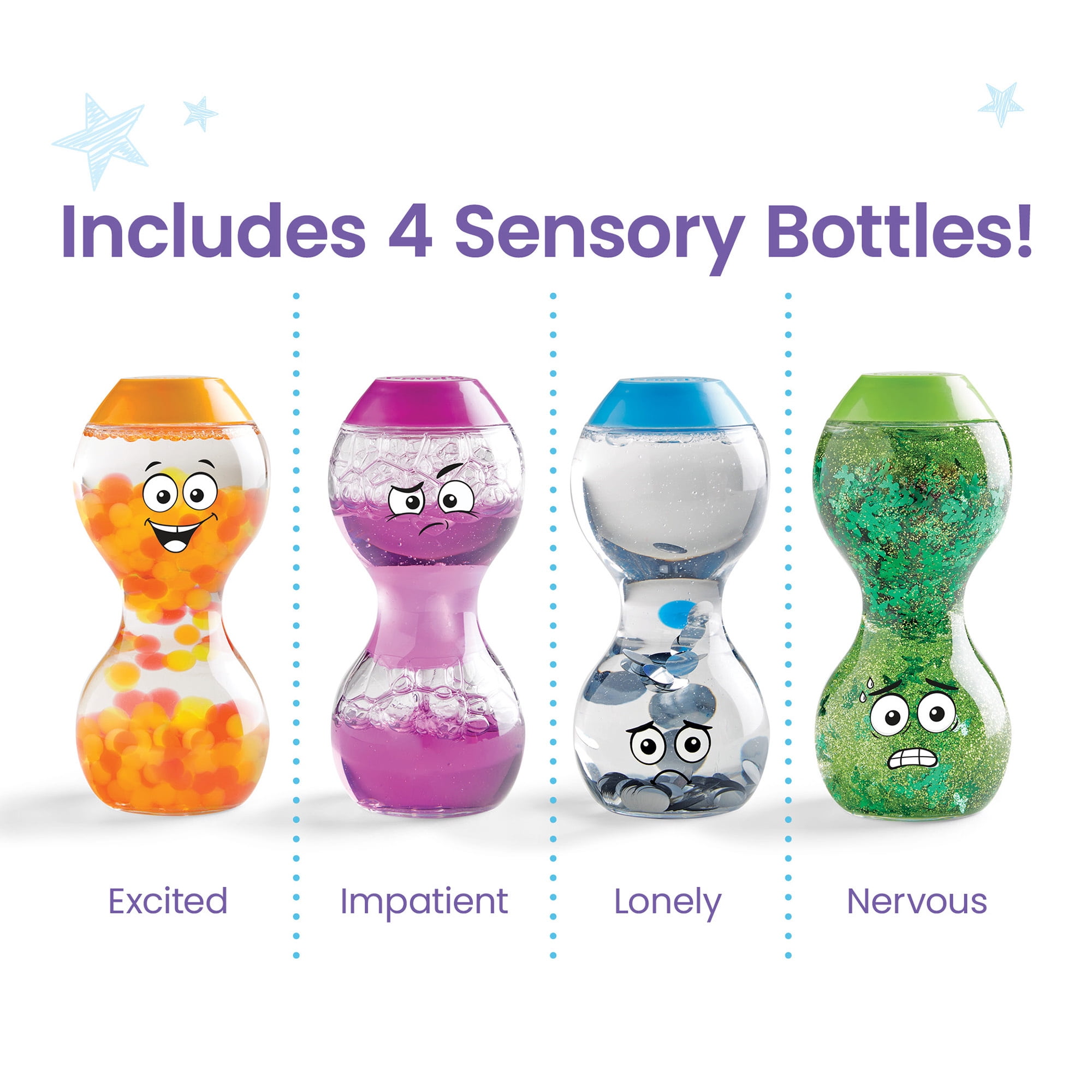 hand2mind Express Your Feelings Sensory Bottles- Secondary Emotions, Ages 3+ (4 Pieces)