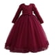 thumbnail image 1 of Vestido de manga larga con cuello redondo para niña, color liso, cuello redondo, primavera y verano, informal, con mangas acampanadas y cuello redondo., 1 of 5