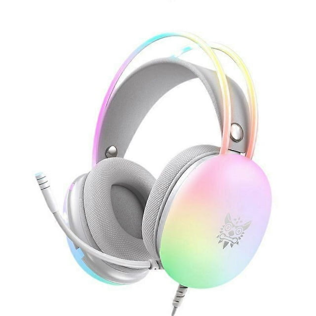Wearable Gaming Headset with Microphone Full Light RGB Wired Gaming Headset for Computer with RGB Lights, Headphones with Surround Sound and Wired 3.5