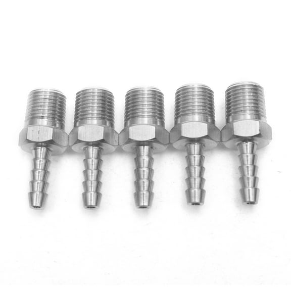 LTWFITTING Bar Production Stainless Steel 316 Barb Fitting Coupler/Connector 1/8" Hose ID x 1/8" Male NPT Air Fuel Water (Pack of 5)