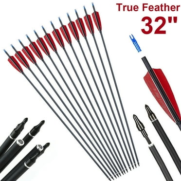 EROCK 12Pcs 32 Carbon Arrows Spine 500 Turkey Feather Archery For Compound&Recurve Bow