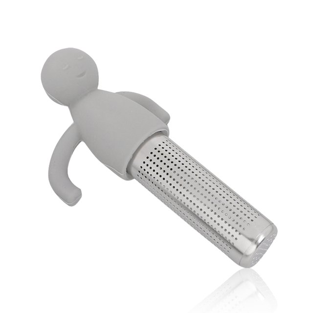 Infusores de té Colador de acero inoxidable Malla fina Manija de silicona Filtro de utensilios de té portátil Taza de té Tébidas de té Accesorios decorativos Gris claro Sweethay HA012153-04