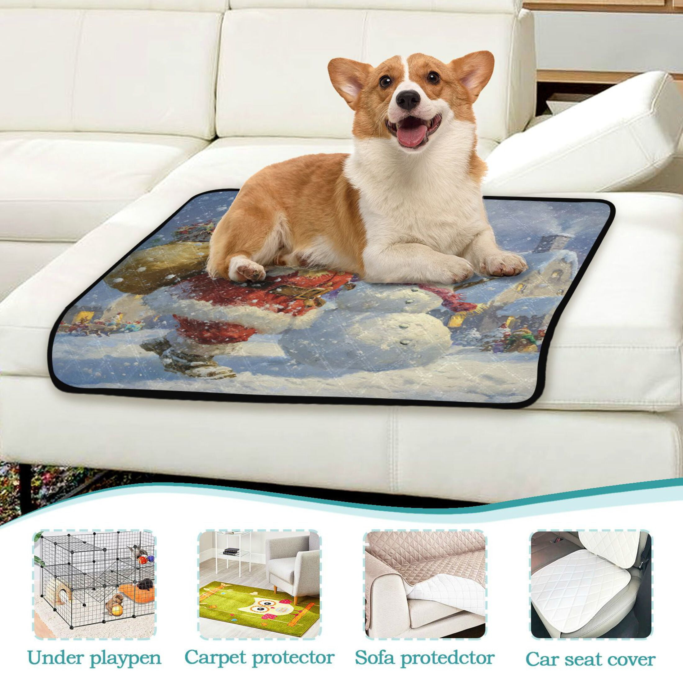 Qxltty Santa Claus and Snowman Cat litter Pads Pet Set of 2 Diaper Mats Center Anti-leakage Layer Absorbent Soft and Comfortable
