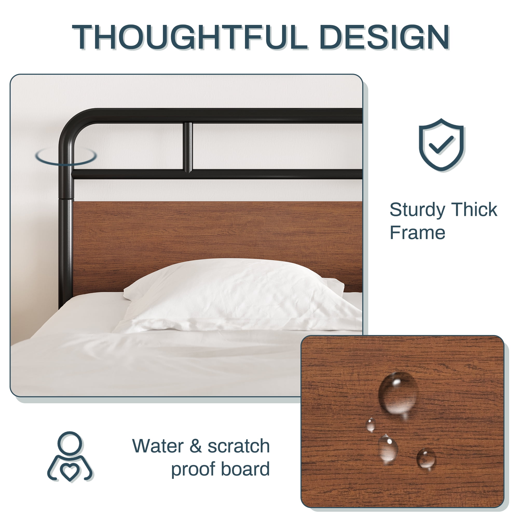 Einfach Queen Size Heavy Metal Bed Frame Headboard and Footboard, Brown