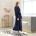 thumbnail image 3 of WZXFASHION Women's Winter Solid Color Lengthened Bathrobe Splicing Home Clothes Long Sleeved Robe Coat Intimates Navy M, 3 of 7