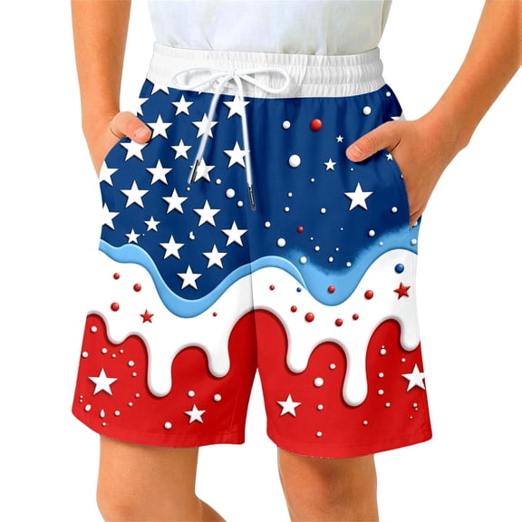 FYDUU Boy's Independence Day Festival Shorts For Kids Casual Wear Patriotic Graphic Summer Shorts Soft Bottom 1-2 Years