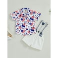 thumbnail image 2 of Wassery 4th of July Baby Boys 9M 12M 24M 2T 3T 4T 5T Toddle Boys Independence Day Outfits Short Sleeves Lapel Flag Print Tops + Shorts with Suspender Shoulder Strap 2Pcs Summer Clothes Set 0-5T, 2 of 9