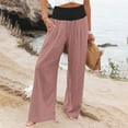 thumbnail image 2 of YUGYXL Womens High Stretch Waist Pants Loose Summer Wide Leg Pants Palazzo Pants Beach Lightweight Trousers with Pockets Pink L, 2 of 7