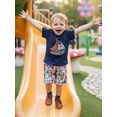 thumbnail image 4 of BemeyourBBs Toddler Baby Boy Summer Outfits Infant Baby Boys Clothes Cute Crayfish Lobster Sailboat Embroidery Short Sleeve T Shirt Tops and Pockets Plaid Shorts Set, 4 of 9