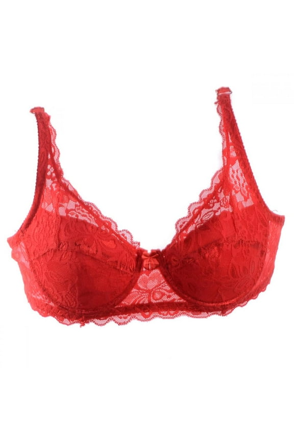 Women's Gather Push Up Bra Underwire 5/8 Cup Lace Brassiere Underwear 32-40B