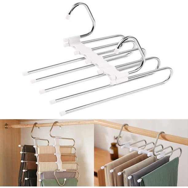 Percha para pantalones múltiples blanca, perchas para pantalones de 2 piezas, percha para ahorrar espacio, almacenamiento de perchas múltiples, estante para pantalones vaqueros antideslizante