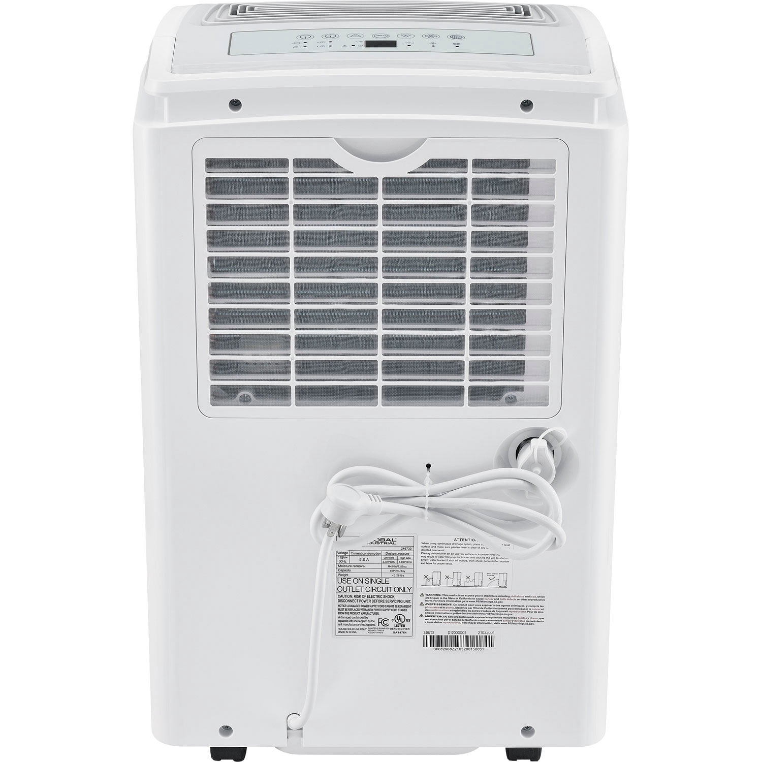 Global Industrial Portable Dehumidifier with Pump, 40 Pint Capacity