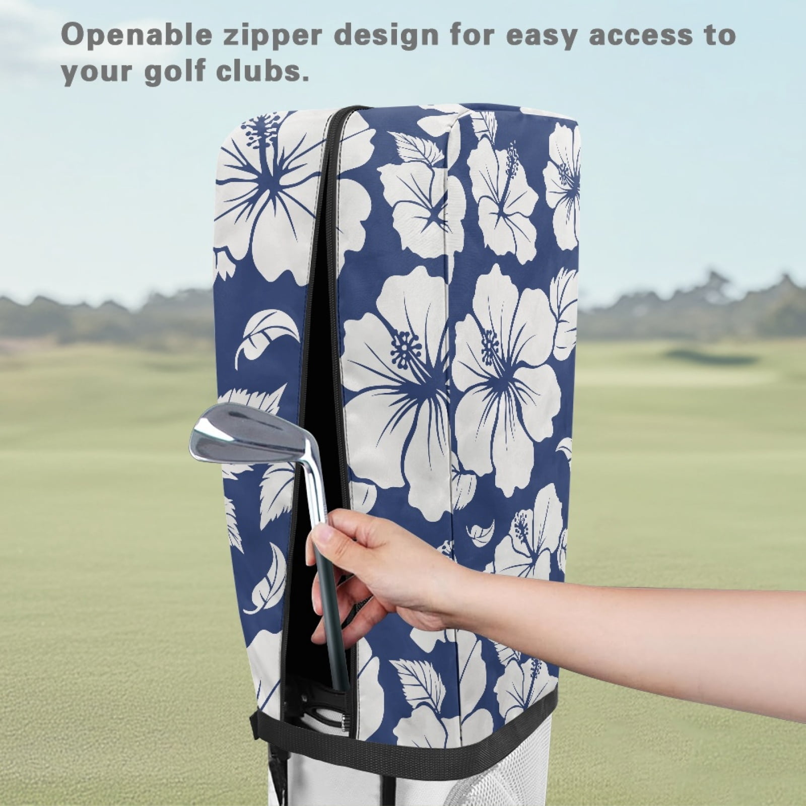 Yuyamidu Blue Hibiscus Golf Bag Cover Colorful Flowers Golf Bag Umbrella for Clubs with Snap Button Dust and Sun Protection Fit Most Club Bags