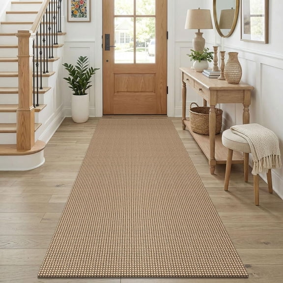 3 Foot by 8 Foot Washable Cotton Runner Rug with Non Slip Rubber Backing in Orange Beige Tan Brown