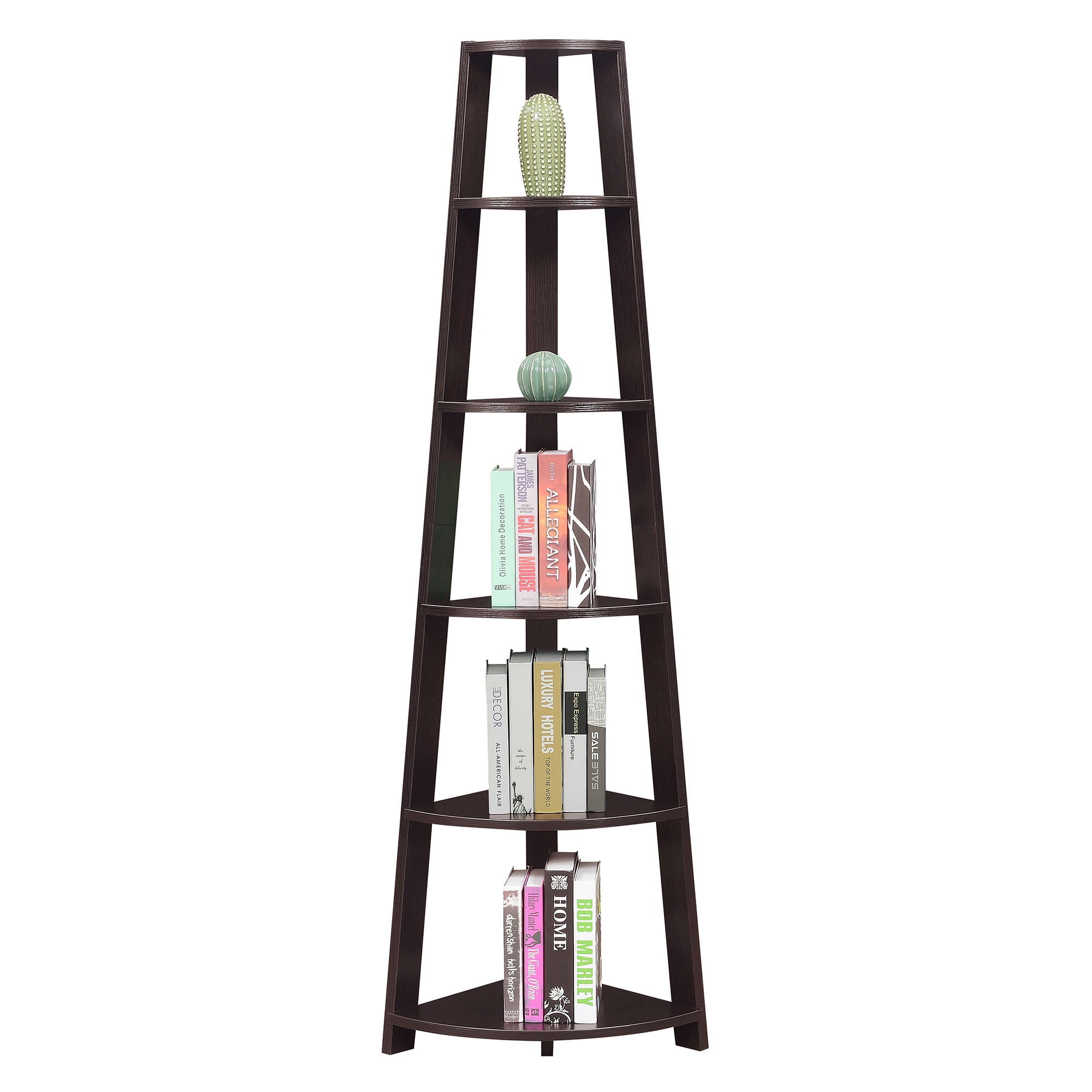 Convenience Concepts Newport 6 Tier Corner Bookshelf, Espresso