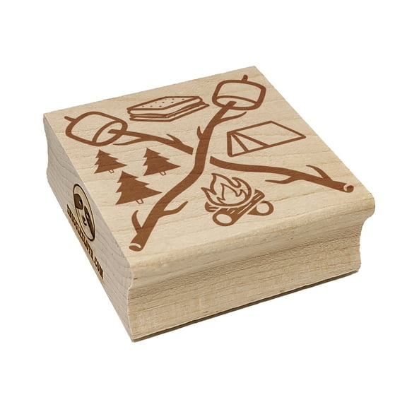 Camping S'mores Campfire Tent Marshmallows Square Rubber Stamp Stamping Scrapbooking Crafting - Small 1.25in