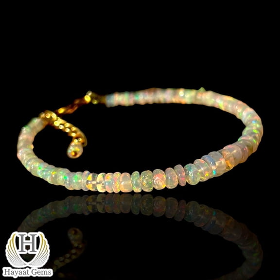 Ethiopian Opal Beaded Bracelet: Natural Golden Gemstone Jewelry