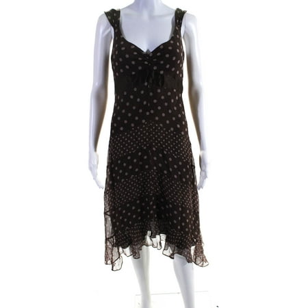 

Pre-owned|BCBGMAXAZRIA Womens Silk Polka Dot Sweetheart Neck Asymmetric Dress Brown Size 4