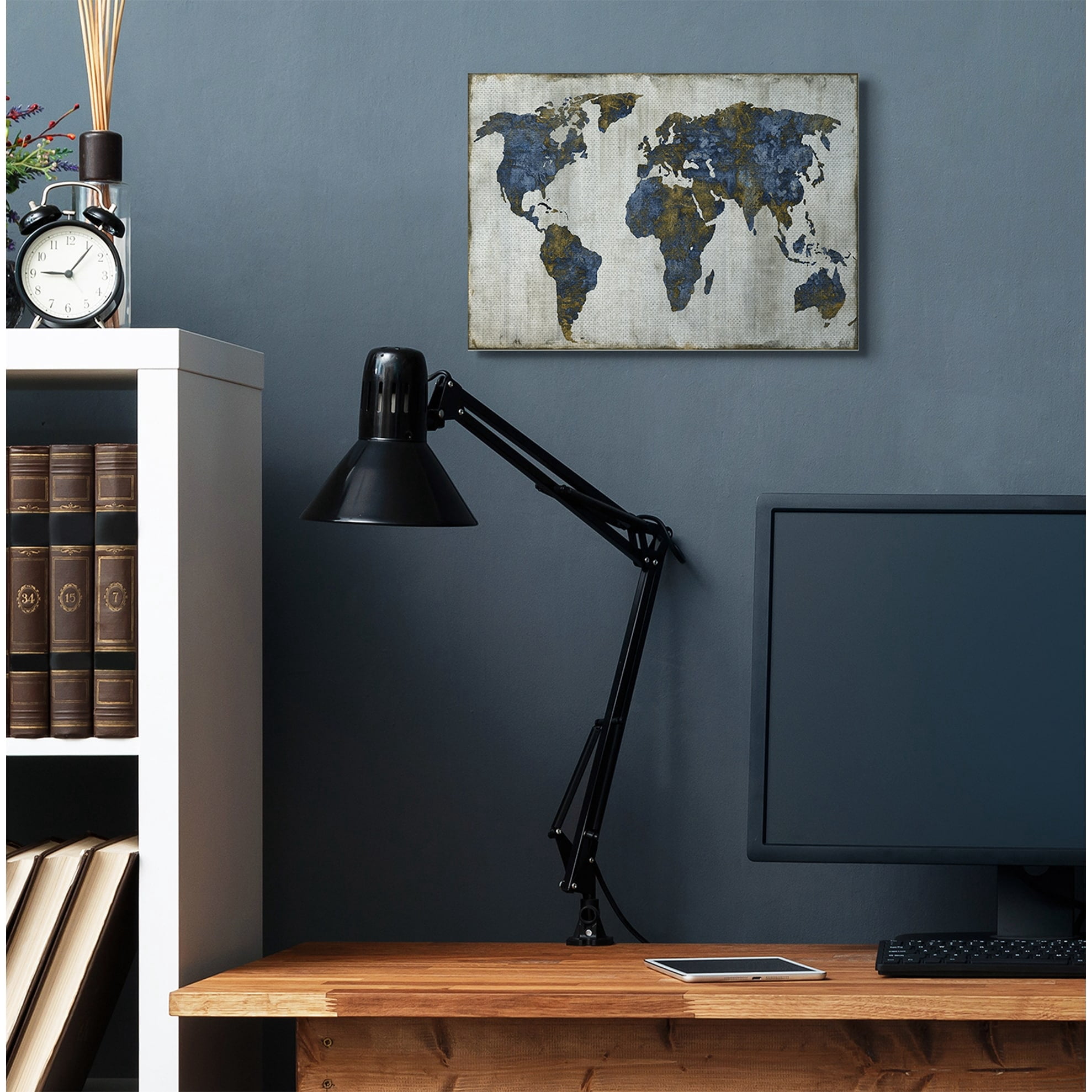Stupell Home Décor Gold Blue World Map Design Canvas Wall Art by Russell Brennan