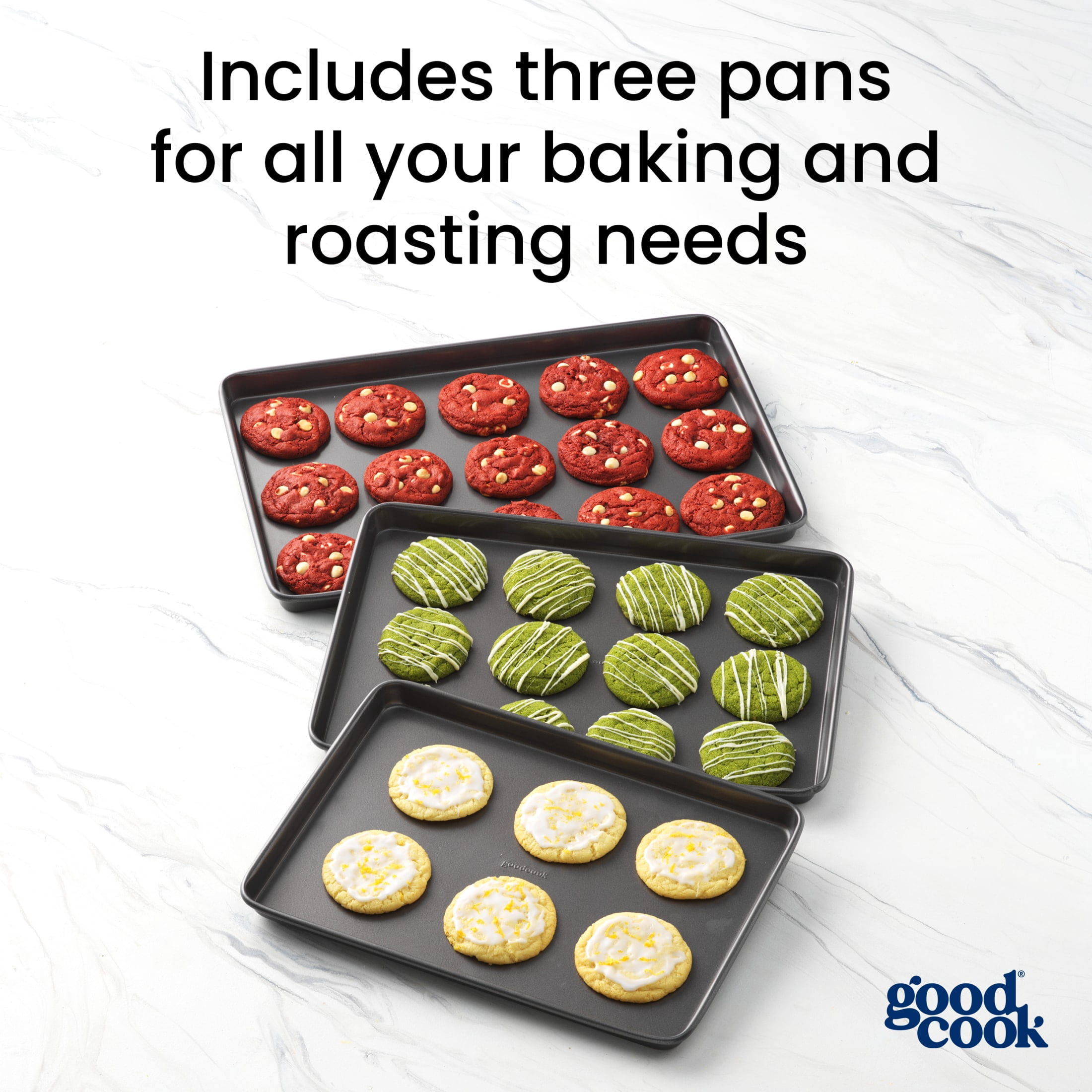 GoodCook Nonstick Everyday Steel 3-Piece Baking Sheet Set, Gray