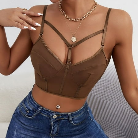

nsendm Womens Lace Soild Punk Goth Floral Lace Bustier Corset Party Bralet Crop Lace Top Camisole with Bra Pack Vest Coffee Large