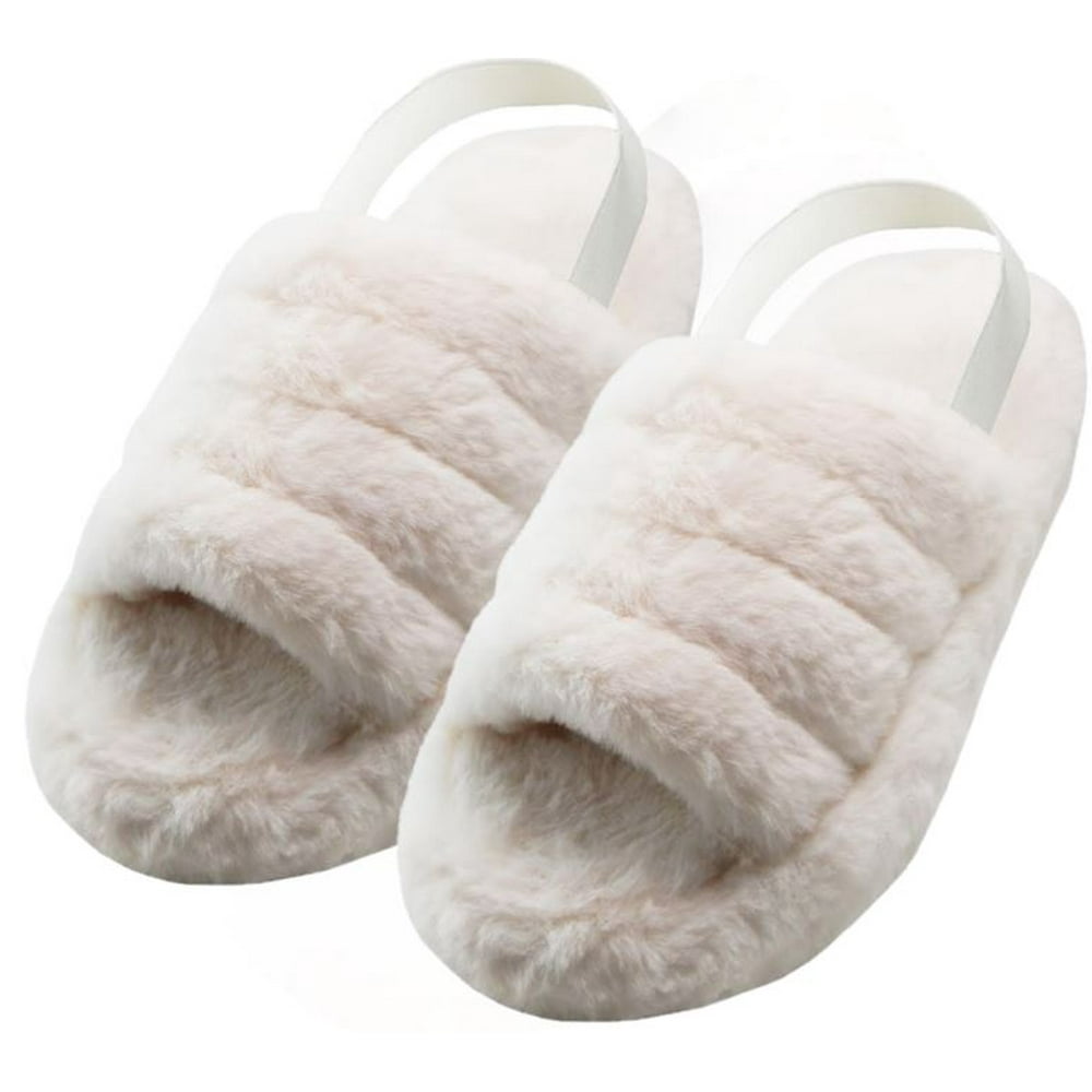 TBDI - Womens Faux Fur Slippers Soft and Fuzzy, Plush Upper With ...