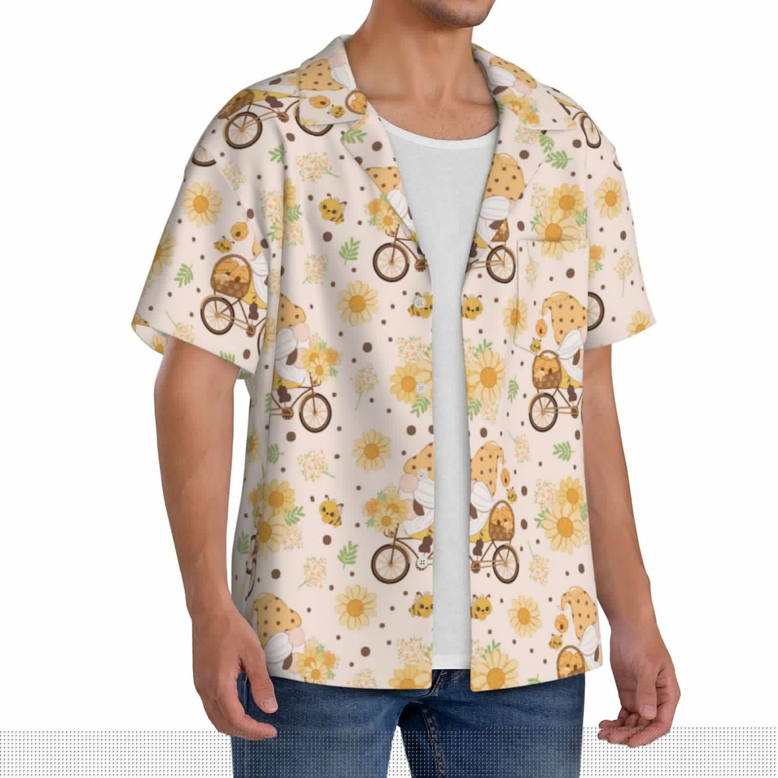 thumbnail image 4 of Disketp Men's Hawaiian Cute Bee Gnome Print Shirts Button Down Holiday Beach Shirts-XX-Large, 4 of 7