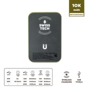 Swiss Tech Portable Power Bank, 10000mAh, Wireless Charging, Magnetic Attachment, Fast Charge Compatible