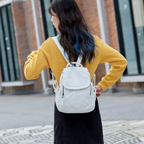 Mochila de cuero suave de moda para mujer mochila sencilla para primavera y verano bolso de viaje de gran capacidad mochila casual Bodega Aurrera en linea
