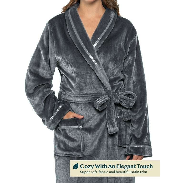 PAVILIA Plush Robe For Women, Grey Fluffy Soft Bathrobe, Lightweight Fuzzy  Warm Spa Robe, Cozy Fleece Long House Robe, Satin Trim, 2XL-3XL