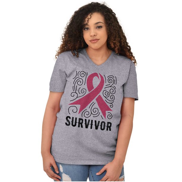 Survivor Breast Cancer Pink Ribbon V Neck T Shirt Tees Women Brisco ...