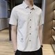 thumbnail image 3 of Camisa y blusa de manga corta para hombre, diseño a rayas, estilo vintage, de alta calidad, con botones, estilo moderno, ajustado, estética, para verano, 3 of 5