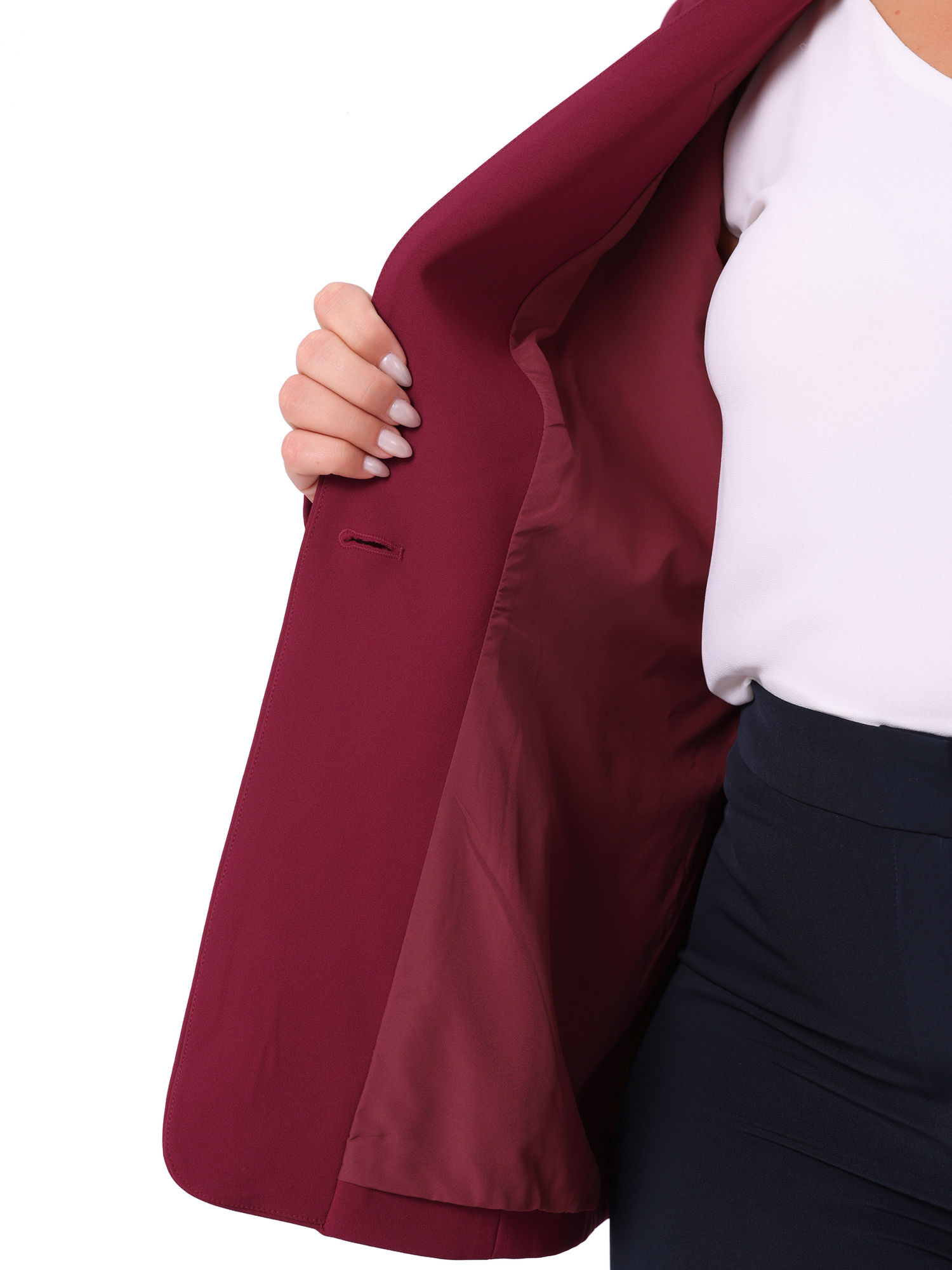 DARING DIVA Women's Plus Blazer Business Open Front Work Office Jacket 1X Burgundy