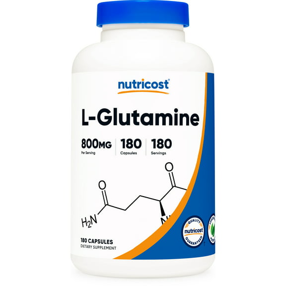 Nutricost L-Glutamine 800mg, 180 Capsules - Gluten Free & Non-GMO Health Supplement