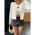 thumbnail image 5 of Women'S Cropped Cable Knit Cardigan Short Fall Long Sleeve Light-Weight Button Up Sweater White L, 5 of 7