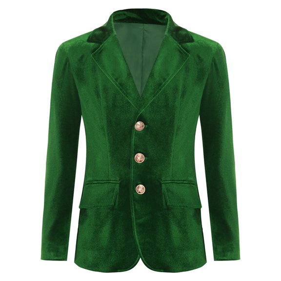 vastwit Boys Velvet Blazer Kids Tuxedo Formal Suit Jacket Long Sleeve Sports Coat for Birthday Party Pageant Green 4