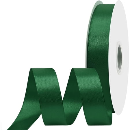 1 inch Wide 100 Yards Double Face Forest Green Satin Ribbon Fabric Ribbon for Gift Wrapping Very Suitable for Weddings Decoration Bouquet Balloons Arts Craft Sewing Hair Bow Invitation