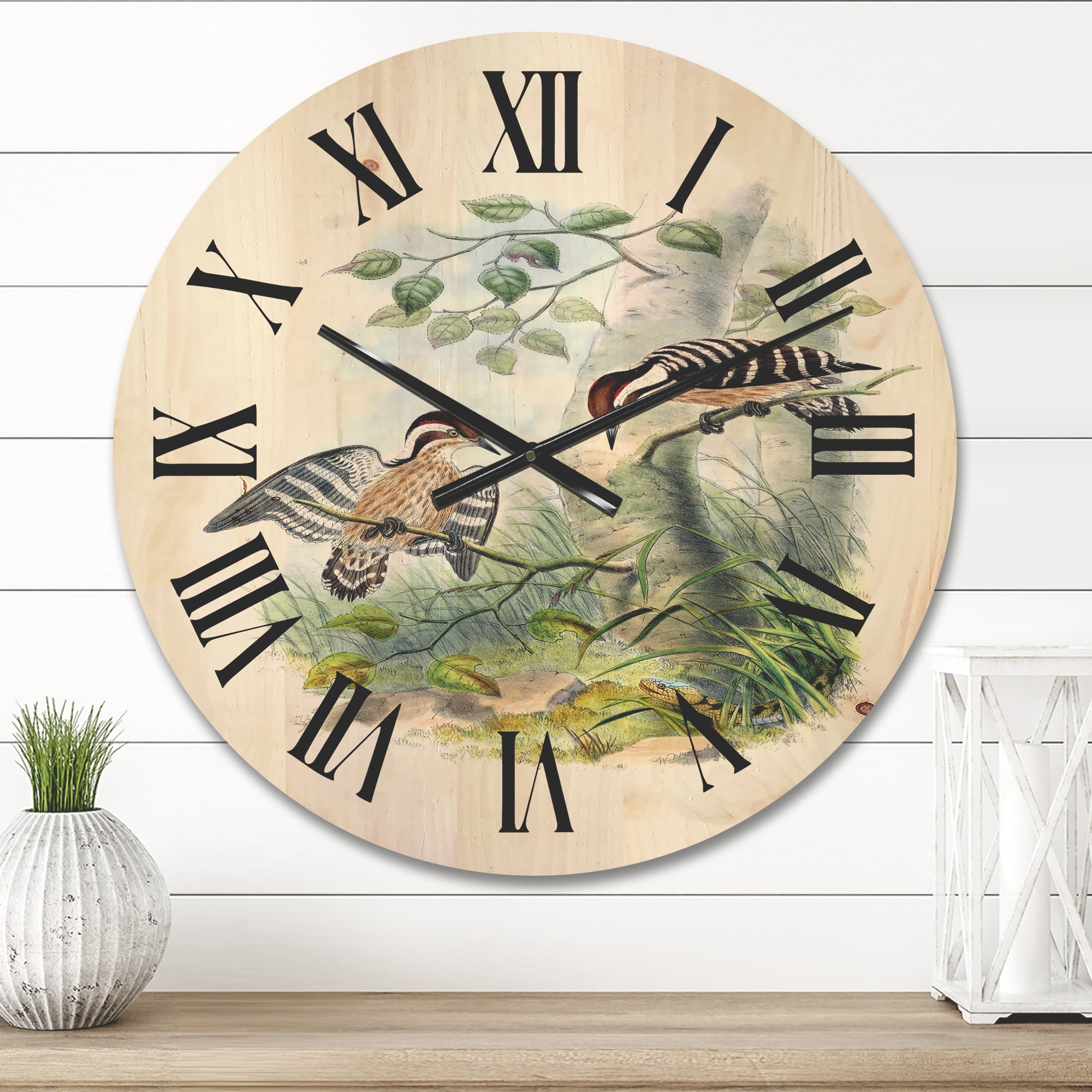 Designart 'Ancient Birds In The Wild I' Traditional Wood Wall Clock