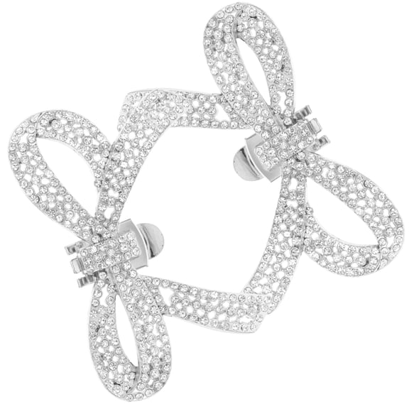 UEETEK 1 Pair Bowknot Shoe Charms Detachable Rhinestones Embellishments for Women's Formal Events Silver