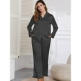 thumbnail image 3 of SWSMCLT Women's Button Pajama Set Breathable Elastic Band Cigarette Long Sleeve Nightwear Comfy Lounge Set Black Medium, 3 of 5